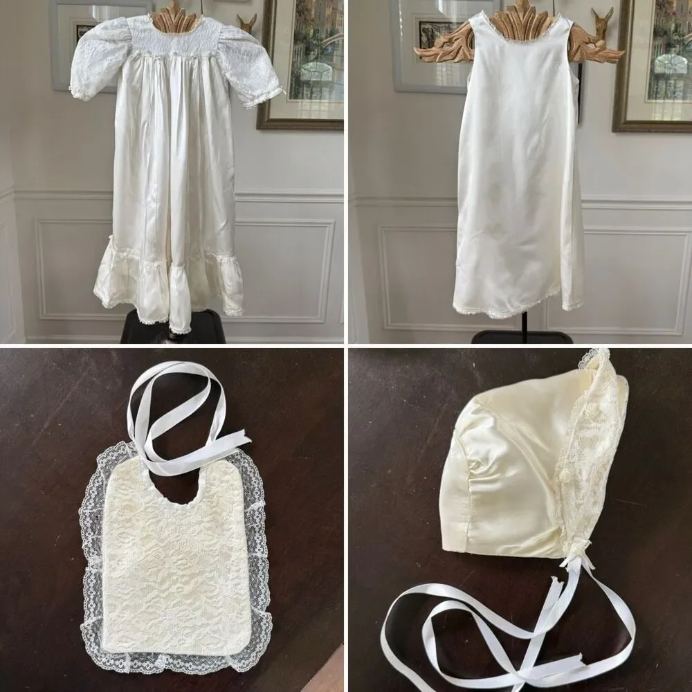 Vintage Tagless 4 Piece Infant Christening Gown Set Ivory